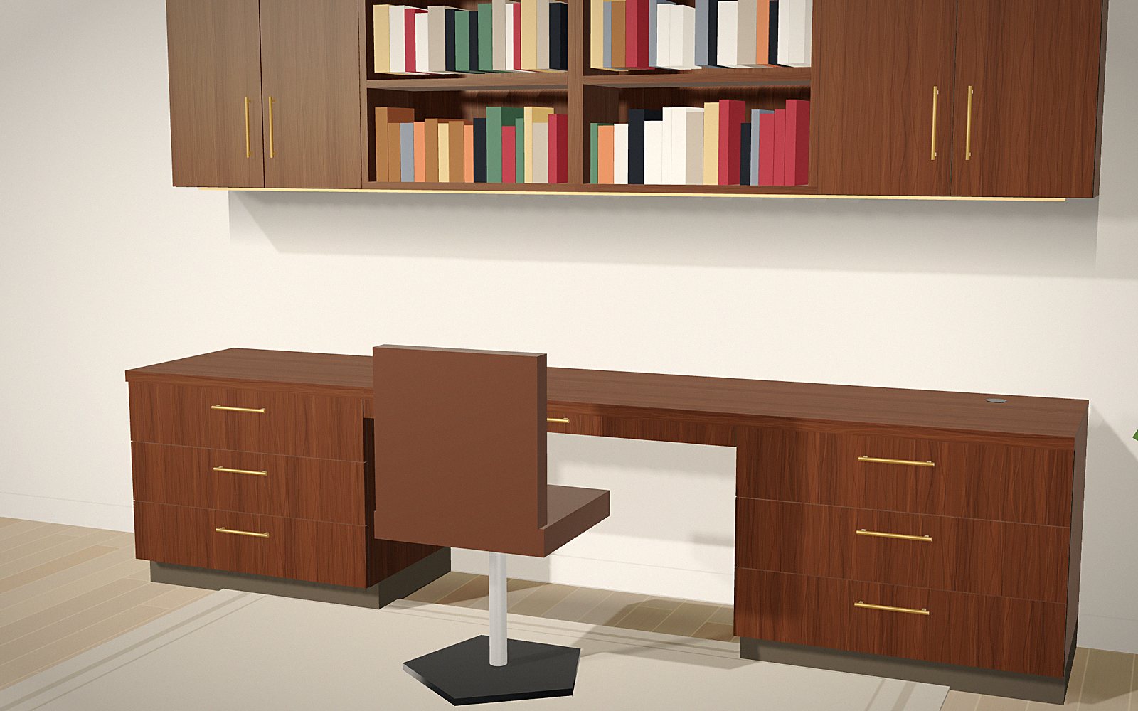 Walnut desk wall: 3D rendering of a Home Office Worx design